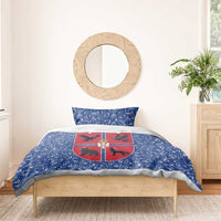 Serbia Bedding Set with Royal Animal Crest and Tulip Floral Blue Background