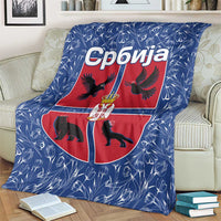 Serbia Blanket with Royal Animal Crest and Tulip Floral Blue Background
