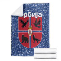 Serbia Blanket with Royal Animal Crest and Tulip Floral Blue Background