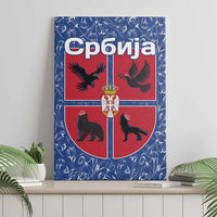 Serbia Canvas Wall Art with Royal Animal Crest and Tulip Floral Blue Background