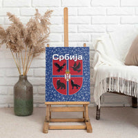 Serbia Canvas Wall Art with Royal Animal Crest and Tulip Floral Blue Background