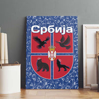 Serbia Canvas Wall Art with Royal Animal Crest and Tulip Floral Blue Background