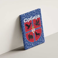Serbia Canvas Wall Art with Royal Animal Crest and Tulip Floral Blue Background