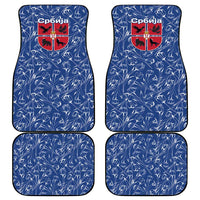 Serbia Car Mats with Royal Animal Crest and Tulip Floral Blue Background