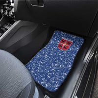 Serbia Car Mats with Royal Animal Crest and Tulip Floral Blue Background