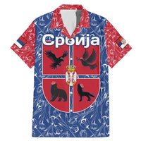 Serbia Family Matching Mermaid Dress and Hawaiian Shirt with Royal Animal Crest and Tulip Floral Blue Background