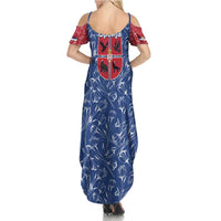 Serbia Family Matching Summer Maxi Dress and Hawaiian Shirt with Royal Animal Crest and Tulip Floral Blue Background