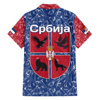 Serbia Hawaiian Shirt with Royal Animal Crest and Tulip Floral Blue Background
