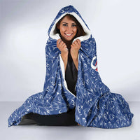 Serbia Hooded Blanket with Royal Animal Crest and Tulip Floral Blue Background