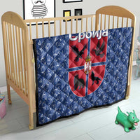 Serbia Quilt with Royal Animal Crest and Tulip Floral Blue Background