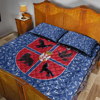 Serbia Quilt Bed Set with Royal Animal Crest and Tulip Floral Blue Background