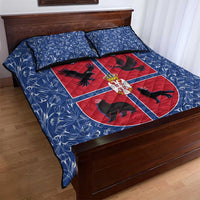 Serbia Quilt Bed Set with Royal Animal Crest and Tulip Floral Blue Background