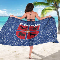 Serbia Sarong with Royal Animal Crest and Tulip Floral Blue Background