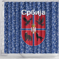 Serbia Shower Curtain with Royal Animal Crest and Tulip Floral Blue Background