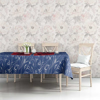 Serbia Tablecloth with Royal Animal Crest and Tulip Floral Blue Background