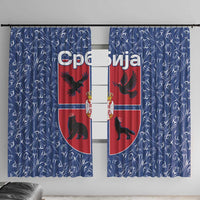 Serbia Window Curtain with Royal Animal Crest and Tulip Floral Blue Background