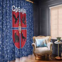 Serbia Window Curtain with Royal Animal Crest and Tulip Floral Blue Background