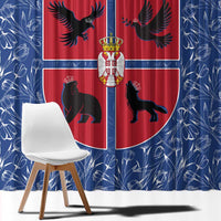 Serbia Window Curtain with Royal Animal Crest and Tulip Floral Blue Background