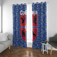 Serbia Window Curtain with Royal Animal Crest and Tulip Floral Blue Background