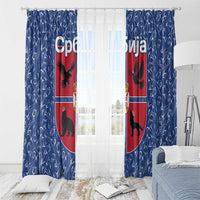 Serbia Window Curtain with Royal Animal Crest and Tulip Floral Blue Background