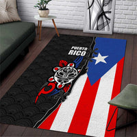 Puerto Rico Area Rug with Tribal Sun Symbol and Flag Color Block Design