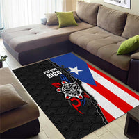 Puerto Rico Area Rug with Tribal Sun Symbol and Flag Color Block Design