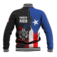 Puerto Rico Baseball Jacket with Tribal Sun Symbol and Flag Color Block Design