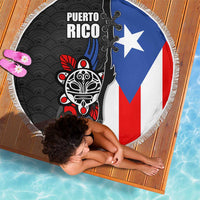 Puerto Rico Beach Blanket with Tribal Sun Symbol and Flag Color Block Design