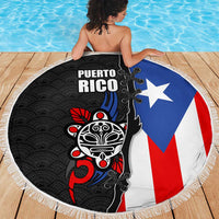 Puerto Rico Beach Blanket with Tribal Sun Symbol and Flag Color Block Design