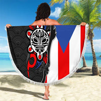 Puerto Rico Beach Blanket with Tribal Sun Symbol and Flag Color Block Design