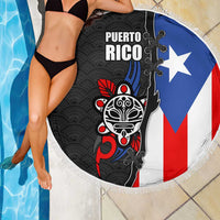 Puerto Rico Beach Blanket with Tribal Sun Symbol and Flag Color Block Design