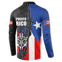 Puerto Rico Button Sweatshirt with Tribal Sun Symbol and Flag Color Block Design