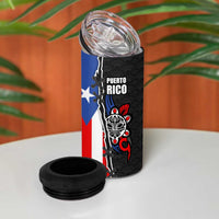 Puerto Rico 4 in 1 Can Cooler Tumbler with Tribal Sun Symbol and Flag Color Block Design
