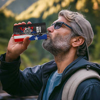 Puerto Rico 4 in 1 Can Cooler Tumbler with Tribal Sun Symbol and Flag Color Block Design