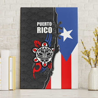 Puerto Rico Canvas Wall Art with Tribal Sun Symbol and Flag Color Block Design