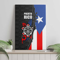 Puerto Rico Canvas Wall Art with Tribal Sun Symbol and Flag Color Block Design