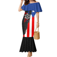 Puerto Rico Family Matching Mermaid Dress and Hawaiian Shirt with Tribal Sun Symbol and Flag Color Block Design