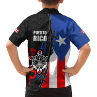 Puerto Rico Family Matching Off The Shoulder Long Sleeve Dress and Hawaiian Shirt with Tribal Sun Symbol and Flag Color Block Design