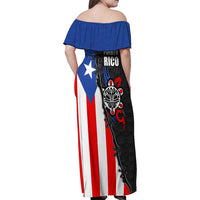 Puerto Rico Family Matching Off Shoulder Maxi Dress and Hawaiian Shirt with Tribal Sun Symbol and Flag Color Block Design