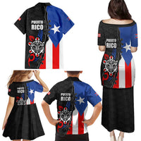 Puerto Rico Family Matching Puletasi and Hawaiian Shirt with Tribal Sun Symbol and Flag Color Block Design