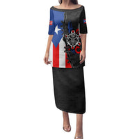 Puerto Rico Family Matching Puletasi and Hawaiian Shirt with Tribal Sun Symbol and Flag Color Block Design