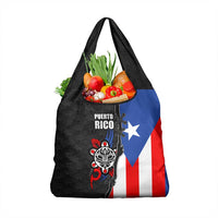 Puerto Rico Grocery Bag with Tribal Sun Symbol and Flag Color Block Design