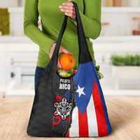 Puerto Rico Grocery Bag with Tribal Sun Symbol and Flag Color Block Design