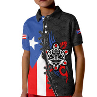 Puerto Rico Kid Polo Shirt with Tribal Sun Symbol and Flag Color Block Design