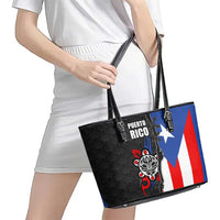 Puerto Rico Leather Tote Bag with Tribal Sun Symbol and Flag Color Block Design