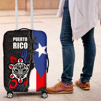 Puerto Rico Luggage Cover with Tribal Sun Symbol and Flag Color Block Design