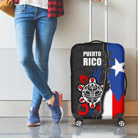 Puerto Rico Luggage Cover with Tribal Sun Symbol and Flag Color Block Design