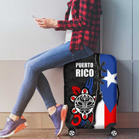 Puerto Rico Luggage Cover with Tribal Sun Symbol and Flag Color Block Design