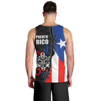 Puerto Rico Men Tank Top with Tribal Sun Symbol and Flag Color Block Design
