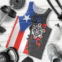 Puerto Rico Men Tank Top with Tribal Sun Symbol and Flag Color Block Design